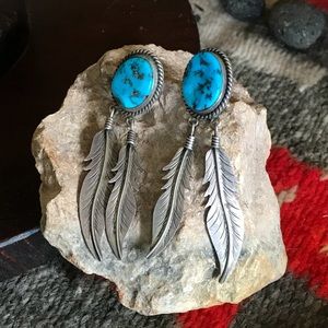 SOLD- Sleeping Beauty Turquoise Feather Earrings
